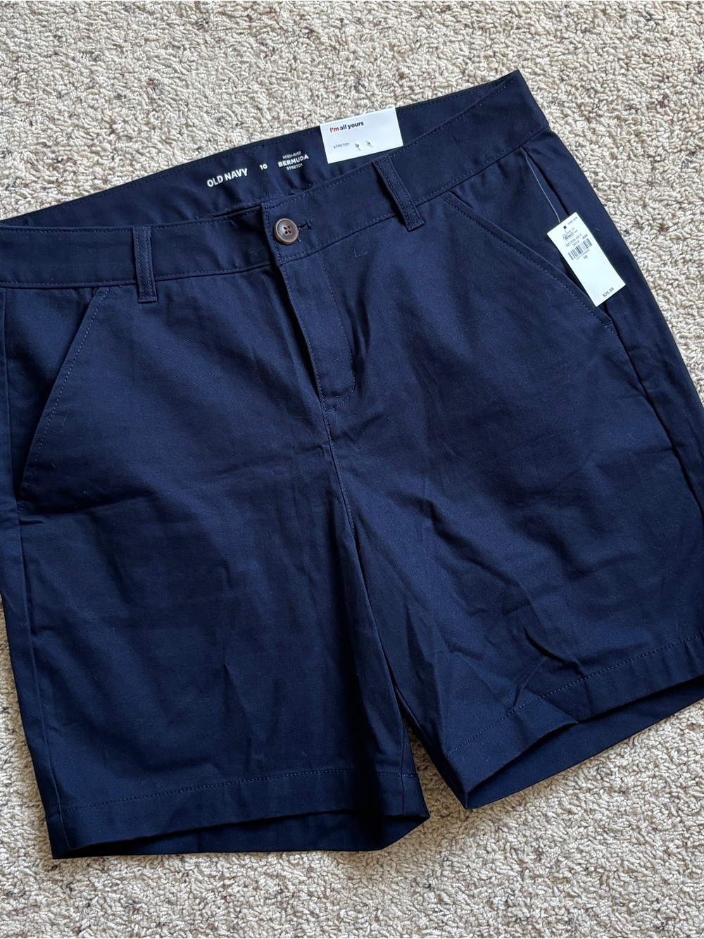 Old Navy Women's 10 Navy High Waisted Chino Bermuda Shorts 7” inseam NWT